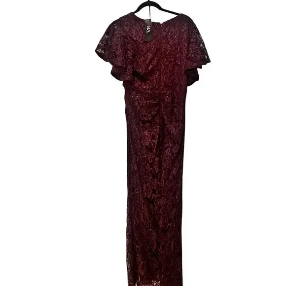 Besty & Adam Women's Eyelash-Lace Flutter-Sleeve Long Dress Size 8 NWT
